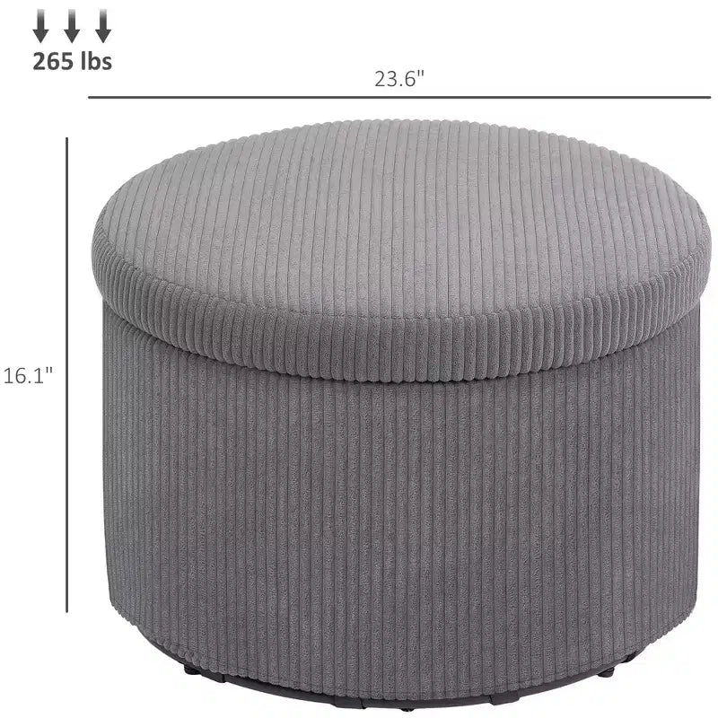 Pouf contenitore rotondo da 24 pollici con coperchio, poggiapiedi imbottito in velluto a coste per soggiorno, camera da letto