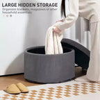 Pouf contenitore rotondo da 24 pollici con coperchio, poggiapiedi imbottito in velluto a coste per soggiorno, camera da letto