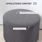 Pouf contenitore rotondo da 24 pollici con coperchio, poggiapiedi imbottito in velluto a coste per soggiorno, camera da letto