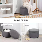 Pouf contenitore rotondo da 24 pollici con coperchio, poggiapiedi imbottito in velluto a coste per soggiorno, camera da letto