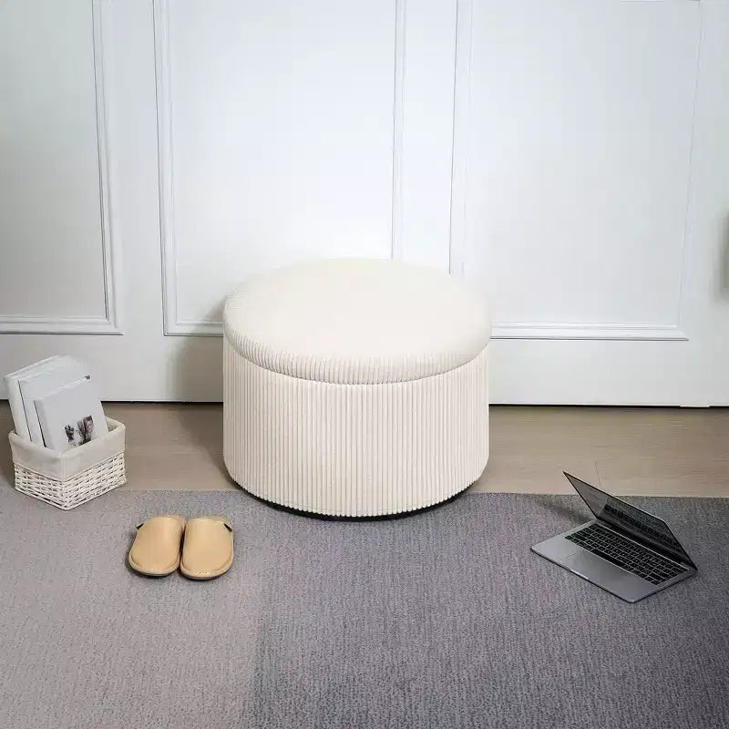 Pouf contenitore rotondo da 24 pollici con coperchio, poggiapiedi imbottito in velluto a coste per soggiorno, camera da letto