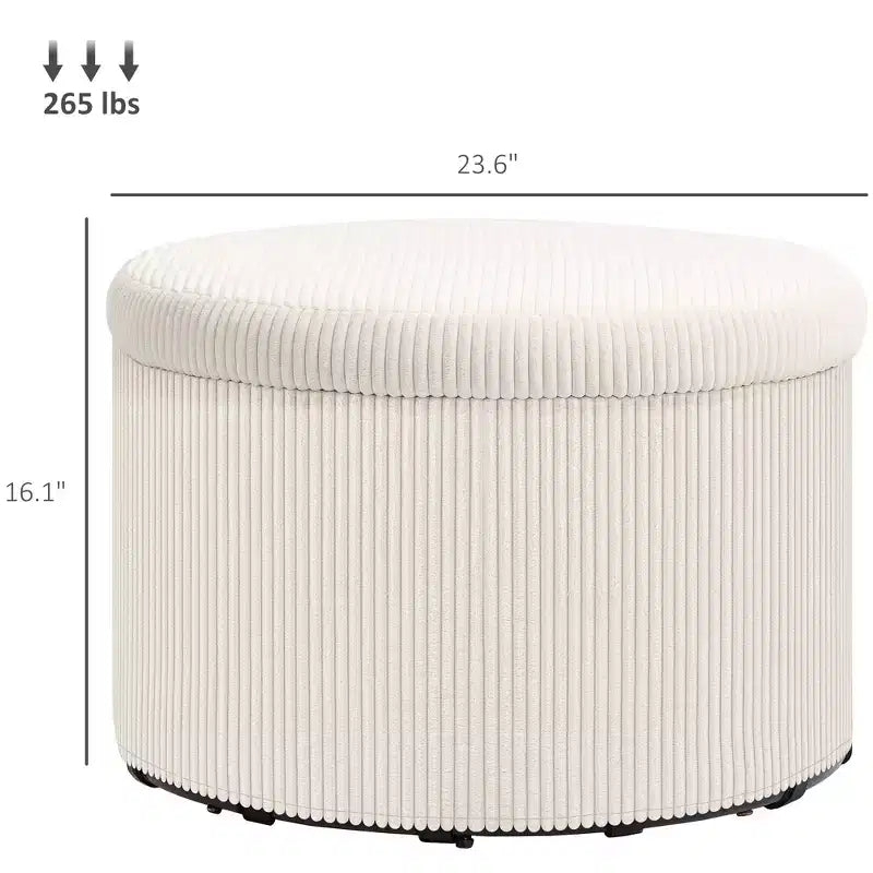 Pouf contenitore rotondo da 24 pollici con coperchio, poggiapiedi imbottito in velluto a coste per soggiorno, camera da letto