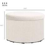 Pouf contenitore rotondo da 24 pollici con coperchio, poggiapiedi imbottito in velluto a coste per soggiorno, camera da letto