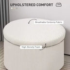Pouf contenitore rotondo da 24 pollici con coperchio, poggiapiedi imbottito in velluto a coste per soggiorno, camera da letto