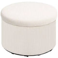 24 Inches Round Storage Ottoman Stool with Lid, Upholstered Corduroy Foot Rest for Living Room, Bedroom
