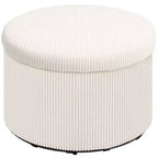24 Inches Round Storage Ottoman Stool with Lid, Upholstered Corduroy Foot Rest for Living Room, Bedroom