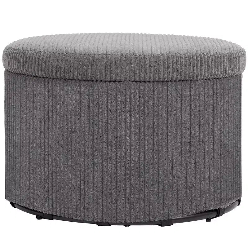 Pouf contenitore rotondo da 24 pollici con coperchio, poggiapiedi imbottito in velluto a coste per soggiorno, camera da letto
