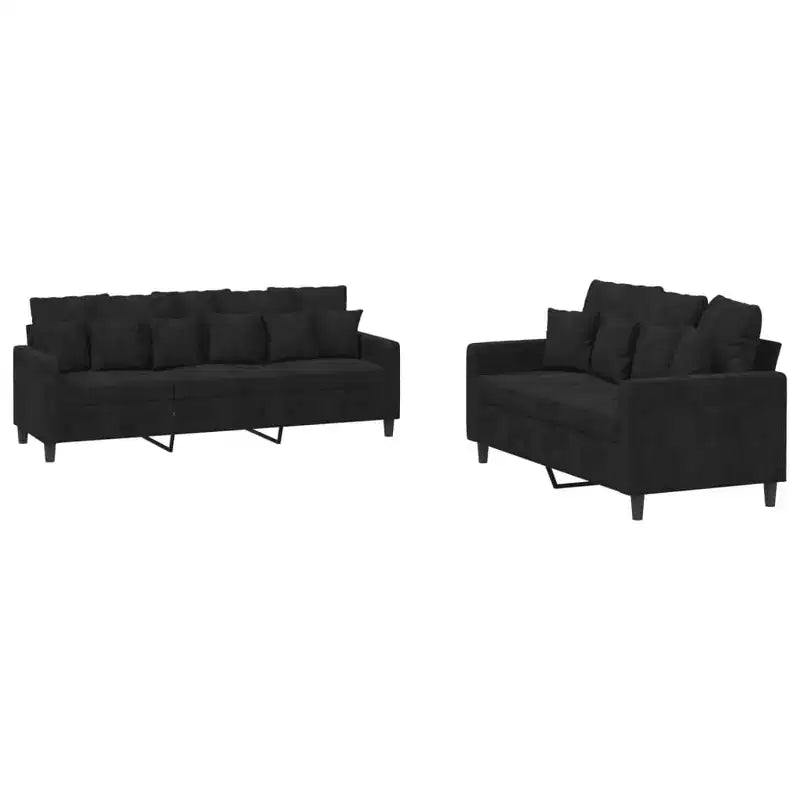 Set Divani Velluto Nero (100% poliestere), metallo, textilene, compensato