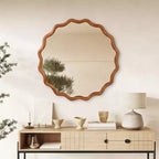 PexFix Specchio Decorativo a Onda Rotonda da 36 con Cornice in Legno Massello Specchio da Parete Moderno in Stile Rustico per Camera da Letto Bagno Soggiorno Ingresso Marrone