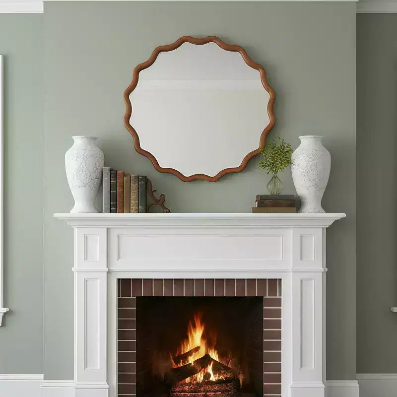 PexFix Specchio Decorativo a Onda Rotonda da 36 con Cornice in Legno Massello Specchio da Parete Moderno in Stile Rustico per Camera da Letto Bagno Soggiorno Ingresso Marrone