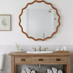 PexFix Specchio Decorativo a Onda Rotonda da 36 con Cornice in Legno Massello Specchio da Parete Moderno in Stile Rustico per Camera da Letto Bagno Soggiorno Ingresso Marrone