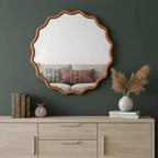 PexFix Specchio Decorativo a Onda Rotonda da 36 con Cornice in Legno Massello Specchio da Parete Moderno in Stile Rustico per Camera da Letto Bagno Soggiorno Ingresso Marrone
