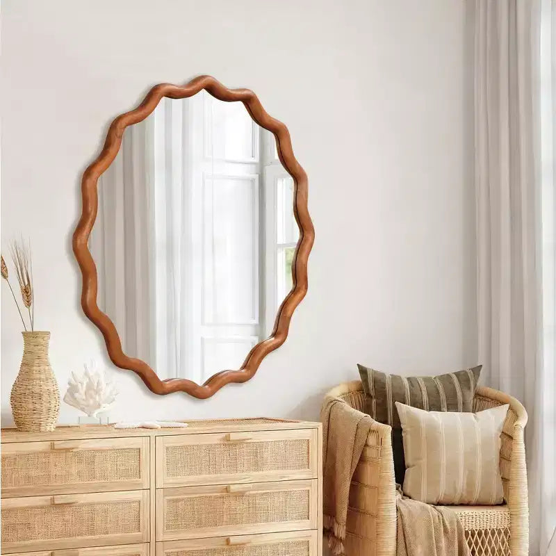 PexFix Specchio Decorativo a Onda Rotonda da 36 con Cornice in Legno Massello Specchio da Parete Moderno in Stile Rustico per Camera da Letto Bagno Soggiorno Ingresso Marrone