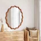 PexFix Specchio Decorativo a Onda Rotonda da 36 con Cornice in Legno Massello Specchio da Parete Moderno in Stile Rustico per Camera da Letto Bagno Soggiorno Ingresso Marrone
