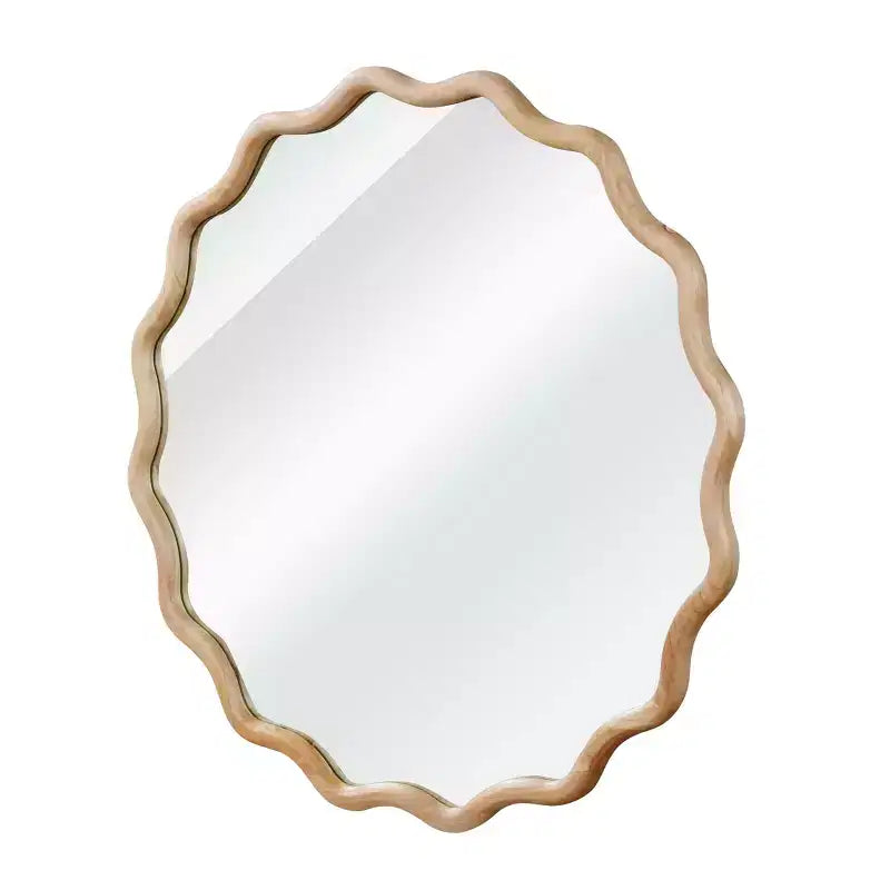 PexFix 36 Specchio decorativo rotondo ondulato con cornice in legno massello, specchio da parete moderno in stile rustico per camera da letto, bagno, soggiorno, ingresso, legno naturale