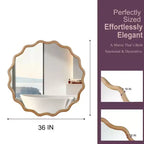 PexFix 36 Specchio decorativo rotondo ondulato con cornice in legno massello, specchio da parete moderno in stile rustico per camera da letto, bagno, soggiorno, ingresso, legno naturale