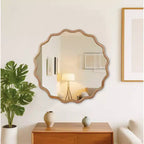 PexFix 36 Specchio decorativo rotondo ondulato con cornice in legno massello, specchio da parete moderno in stile rustico per camera da letto, bagno, soggiorno, ingresso, legno naturale