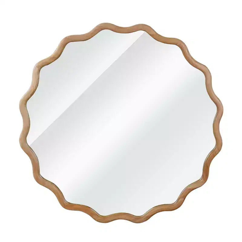 PexFix 36 Specchio decorativo rotondo ondulato con cornice in legno massello, specchio da parete moderno in stile rustico per camera da letto, bagno, soggiorno, ingresso, legno naturale