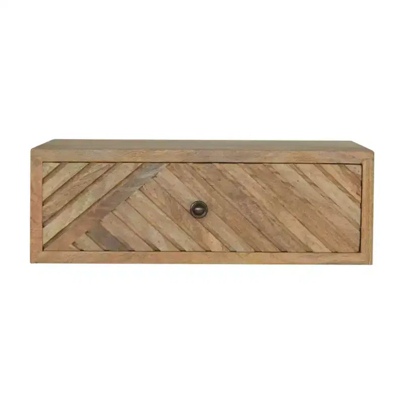 HomeRoots 18 Natural Solid Wood Carved Geometric One Drawer Floating Nightstand