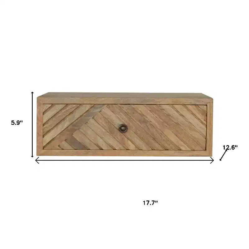 HomeRoots 18 comodino sospeso geometrico intagliato in legno massello naturale a un cassetto