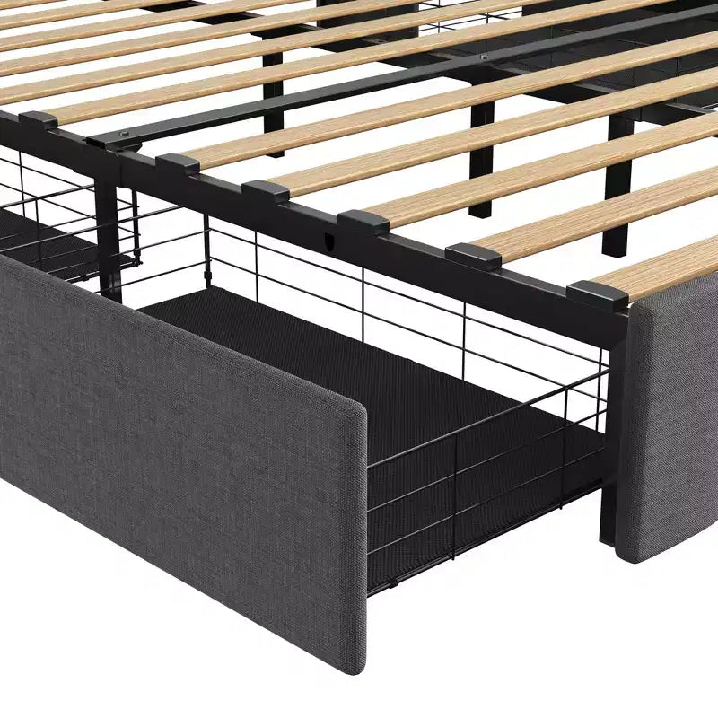 Struttura letto matrimoniale Queen con testiera a pannello LED, cassetti contenitori, facile montaggio