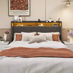 Struttura letto matrimoniale Queen con testiera a pannello LED, cassetti contenitori, facile montaggio