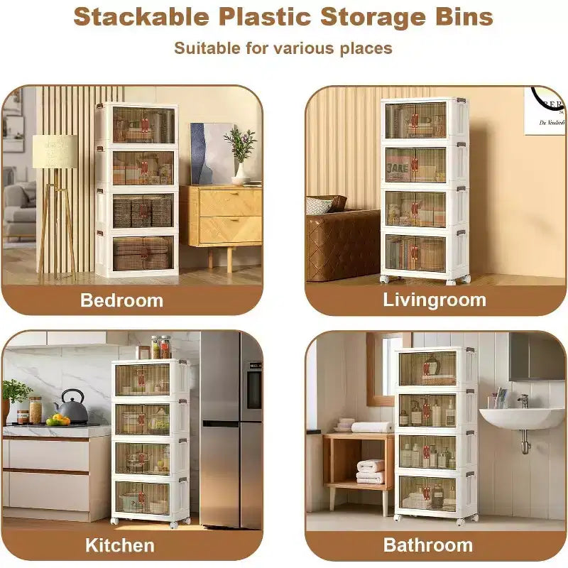 Mobiletto pieghevole a 4 strati in plastica Multi-uso per snack da soggiorno, armadio e conservazione domestica