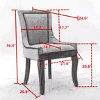 Set di 2 sedie da pranzo moderne, sedie da sala da pranzo laterali in tessuto con gambe in legno in tonalità neutre, borchie color bronzo