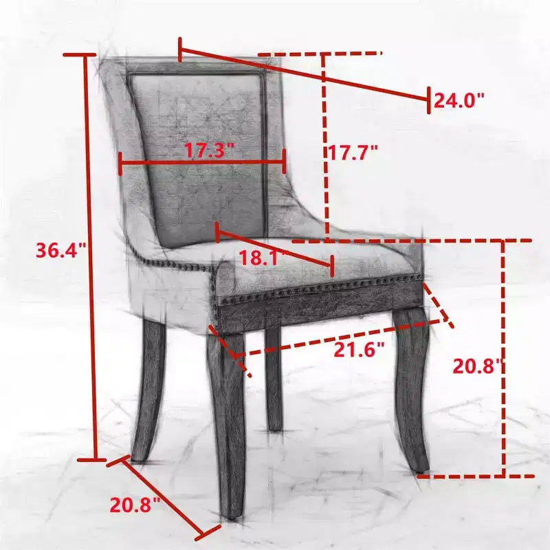 Set di 2 sedie da pranzo moderne, sedie da sala da pranzo laterali in tessuto con gambe in legno in tonalità neutre, borchie color bronzo