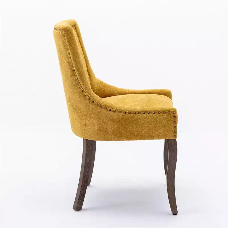 Set di 2 sedie da pranzo moderne, sedie da sala da pranzo laterali in tessuto con gambe in legno in tonalità neutre, borchie color bronzo