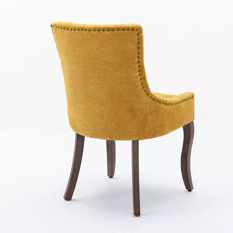 Set di 2 sedie da pranzo moderne, sedie da sala da pranzo laterali in tessuto con gambe in legno in tonalità neutre, borchie color bronzo