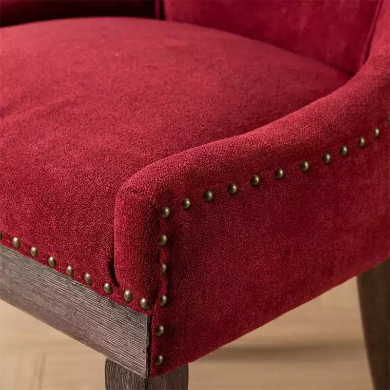 Set di 2 sedie da pranzo moderne, sedie da sala da pranzo laterali in tessuto con gambe in legno in tonalità neutre, borchie color bronzo