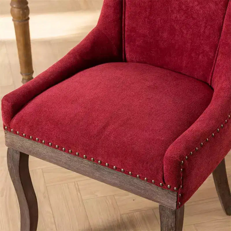 Set di 2 sedie da pranzo moderne, sedie da sala da pranzo laterali in tessuto con gambe in legno in tonalità neutre, borchie color bronzo