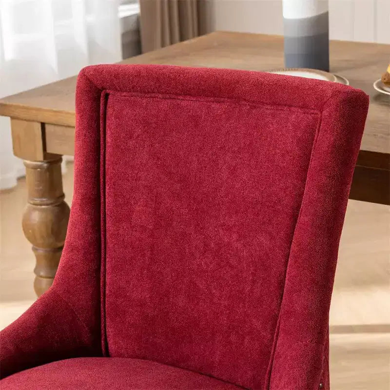Set di 2 sedie da pranzo moderne, sedie da sala da pranzo laterali in tessuto con gambe in legno in tonalità neutre, borchie color bronzo