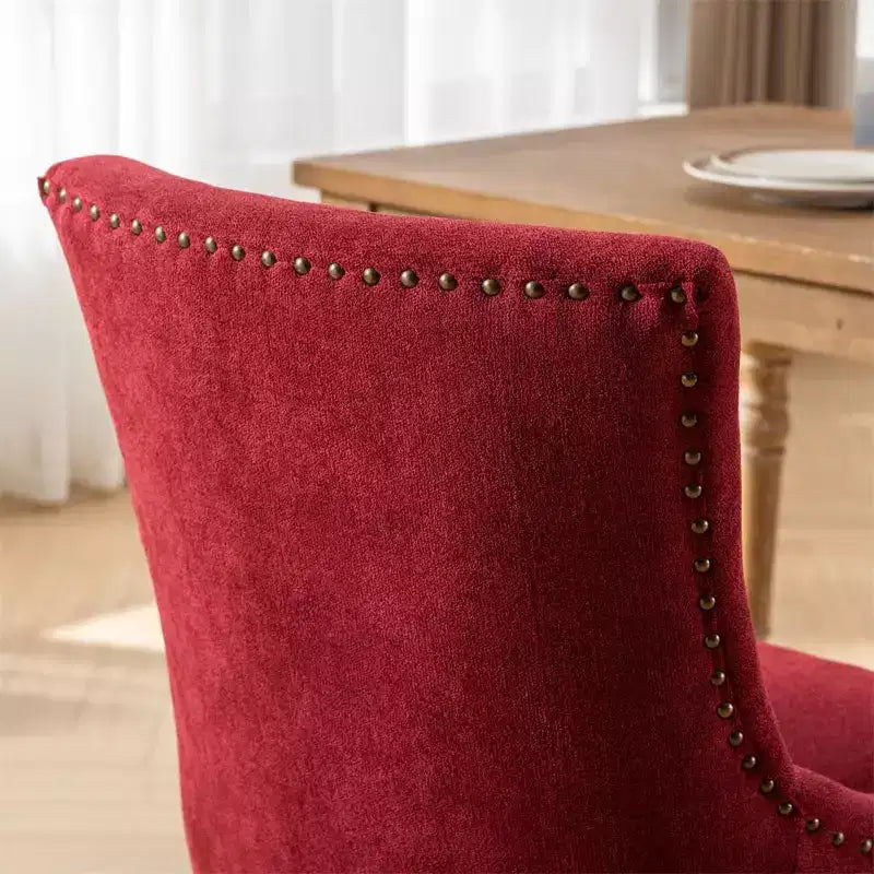 Set di 2 sedie da pranzo moderne, sedie da sala da pranzo laterali in tessuto con gambe in legno in tonalità neutre, borchie color bronzo