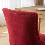 Set di 2 sedie da pranzo moderne, sedie da sala da pranzo laterali in tessuto con gambe in legno in tonalità neutre, borchie color bronzo