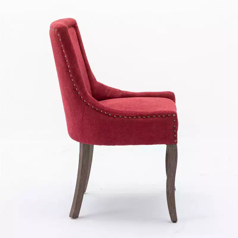 Set di 2 sedie da pranzo moderne, sedie da sala da pranzo laterali in tessuto con gambe in legno in tonalità neutre, borchie color bronzo