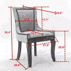 Set di 2 sedie da pranzo moderne, sedie da sala da pranzo laterali in tessuto con gambe in legno in tonalità neutre, borchie color bronzo