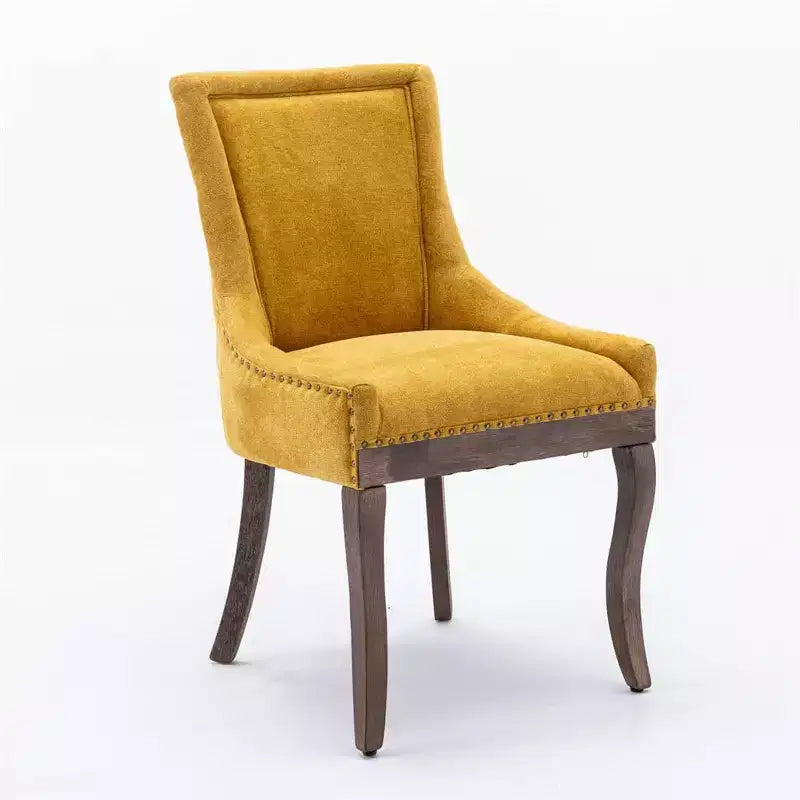 Set di 2 sedie da pranzo moderne, sedie da sala da pranzo laterali in tessuto con gambe in legno in tonalità neutre, borchie color bronzo