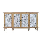 Credenza a 4 ante con intaglio a vista, mobile contenitore in legno anticato con ripiani regolabili, design unico per cucina, sala da pranzo, legno naturale