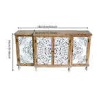 Credenza a 4 ante con intaglio a vista, mobile contenitore in legno anticato con ripiani regolabili, design unico per cucina, sala da pranzo, legno naturale