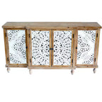 Credenza a 4 ante con intaglio a vista, mobile contenitore in legno anticato con ripiani regolabili, design unico per cucina, sala da pranzo, legno naturale