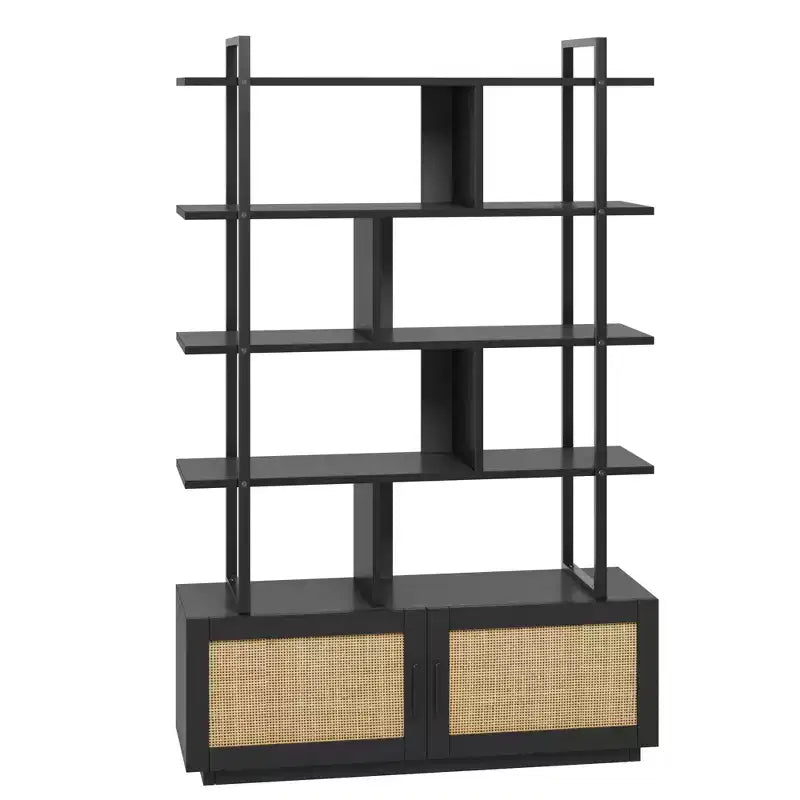 Libreria industriale alta 180,6 cm con ante e ripiani a vista, Scaffale in metallo per soggiorno