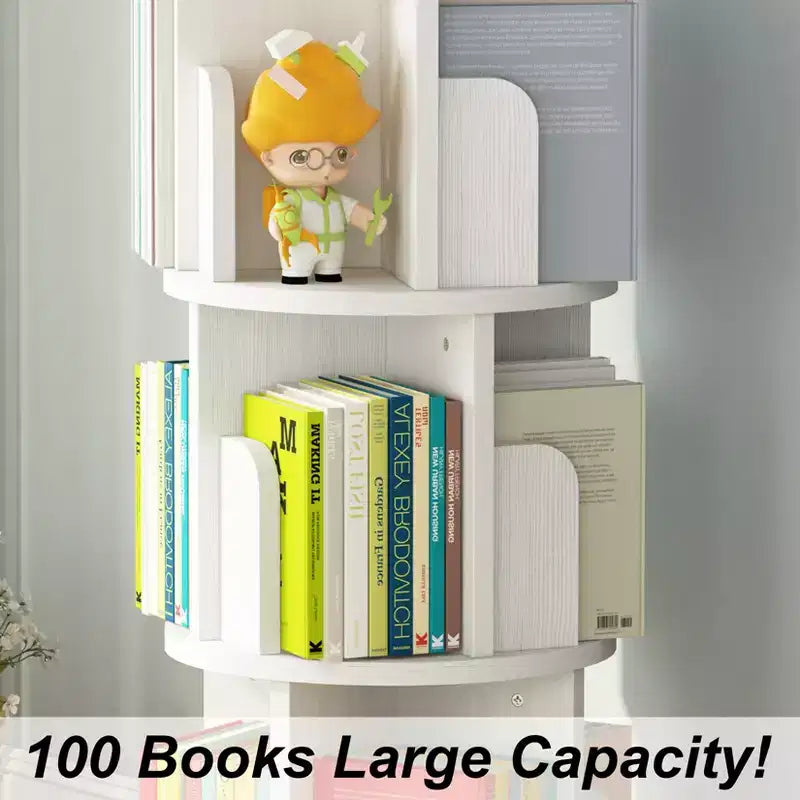 Libreria Girevole, Libreria a 3 Livelli, Scaffale Girevole Angolare per Piccoli Spazi, Organizzatore per Libreria Girevole in Legno per Camera da Letto, Soggiorno
