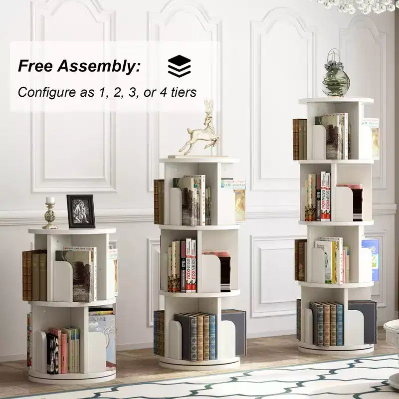 Libreria Girevole, Libreria a 3 Livelli, Scaffale Girevole Angolare per Piccoli Spazi, Organizzatore per Libreria Girevole in Legno per Camera da Letto, Soggiorno