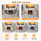 Mobile TV VINGLI per caminetto a specchio con caminetto elettrico da 18'' per TV da 70'', centro di intrattenimento Diamond con ripiani e luci LED