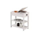 Tavolino Stretto Vintage Okak con Piano Ribaltabile, Tavolino d'Appoggio con Cassetti e Ripiani Inferiori, Tavolino da Divano, da Lato Letto