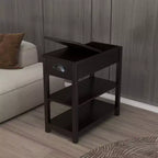 Tavolino Stretto Vintage Okak con Piano Ribaltabile, Tavolino d'Appoggio con Cassetti e Ripiani Inferiori, Tavolino da Divano, da Lato Letto