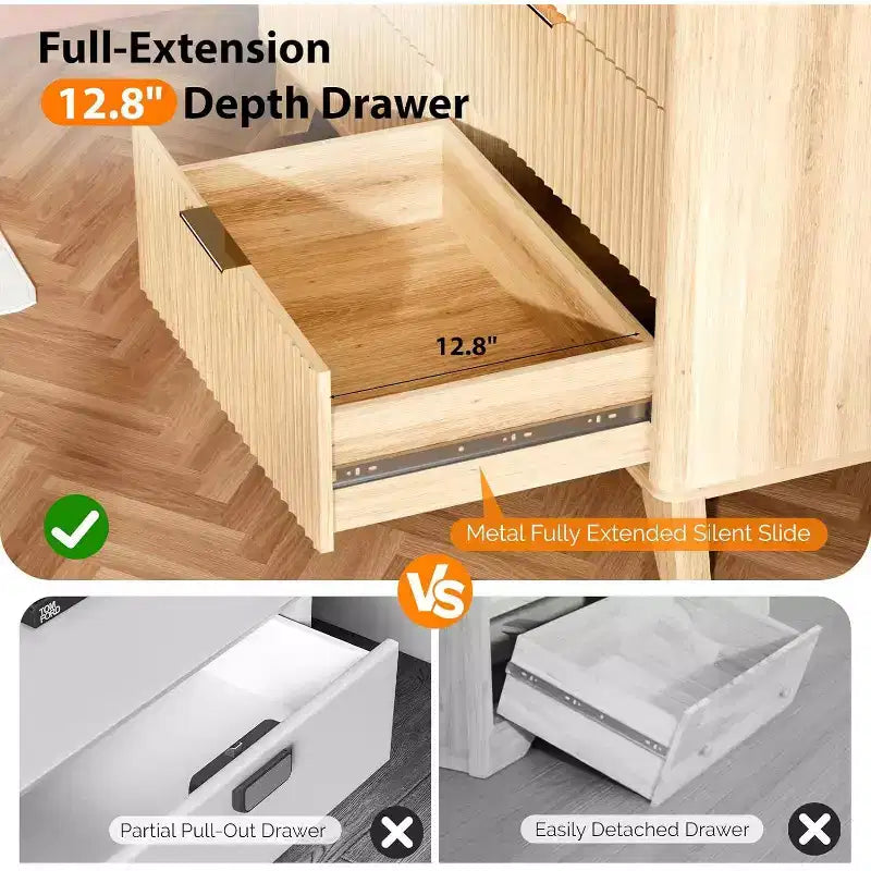 Cassettiera a 6 cassetti scanalata VINGLI, Cassettiera in legno per camera da letto con bordi arrotondati