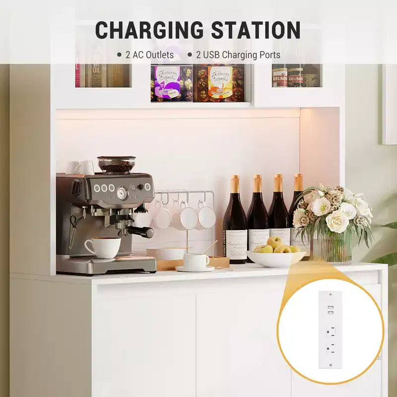 Mobile dispensa da cucina alto 71 pollici con ante e ripiani regolabili, madia da cucina con ripiano per microonde, luci a LED e stazione di ricarica